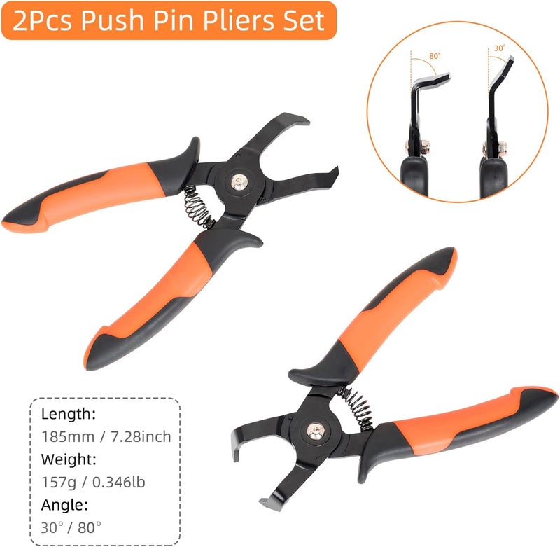 PLATATO 2 PCS Push Pin Pliers Set Auto Panel Clip and Trim Removal Tool Includes 30 Degree and 80 Degree Pliers Easily Removes Plastic Fasteners and Rivets - Image 3